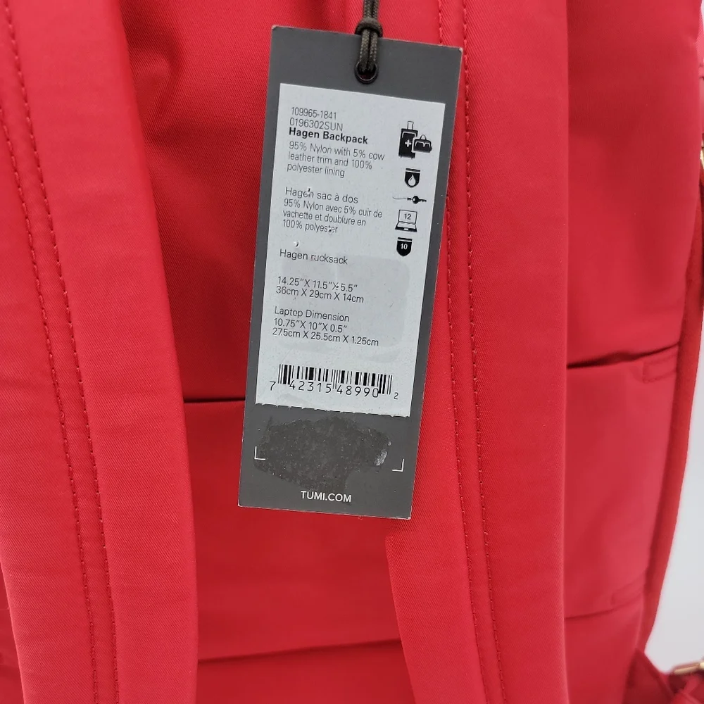 Tumi Red Backpack with Gold Hardware
